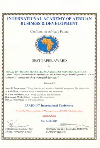 Best Paper Award - Knowledge Management and High Performance Organisations in the Financial Institutions in Uganda