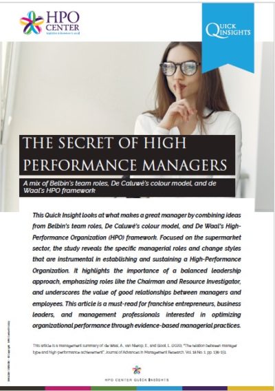 THE SECRET OF HIGH PERFORMANCE MANAGERS - a mix of Belbin, De Caluwé's and De Waal